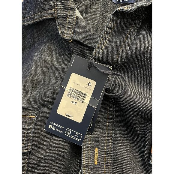 Chaps Mens BIG &TALL 4XB Comfort Stretch Button Denim Shirt Dark Rinse NWT New - Picture 5 of 8